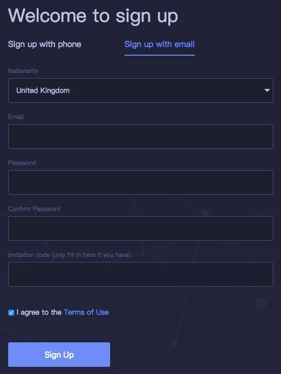 Huobi Signup Form