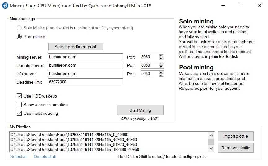 Blago CPU Burstcoin Miner