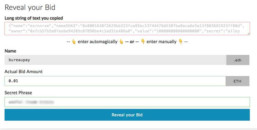 Confirmation of Bid on MEW