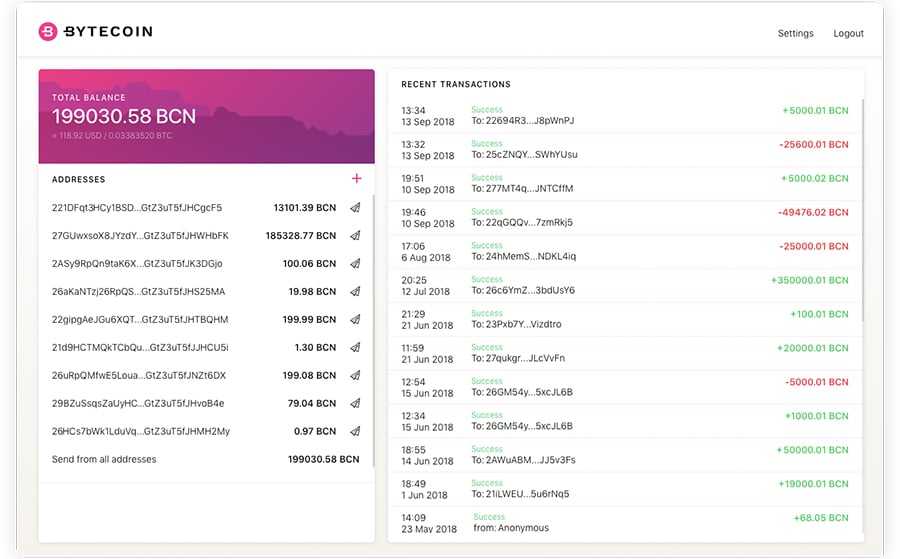 Bytecoin Web wallet