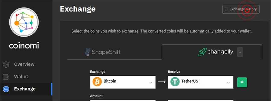 Coinomi Exchange Feature