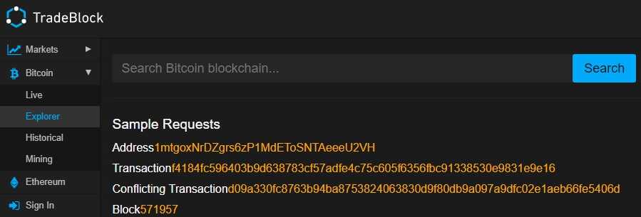 TradeBlock Blockchain Explorer