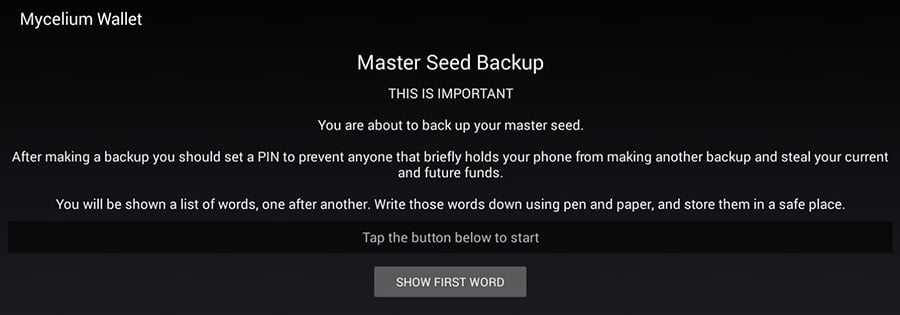 Master Seed for MyCelium