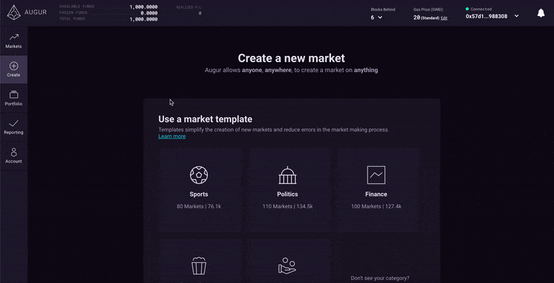 Creating a Market on Augur