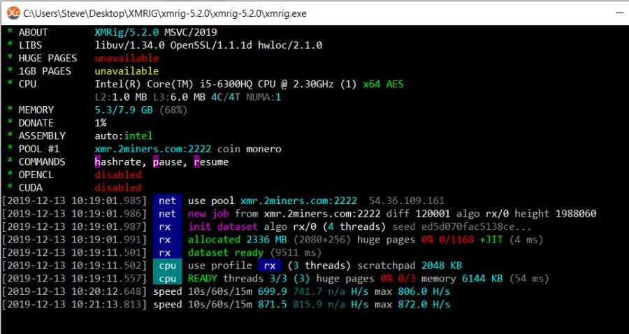 Mining XMRIG Running