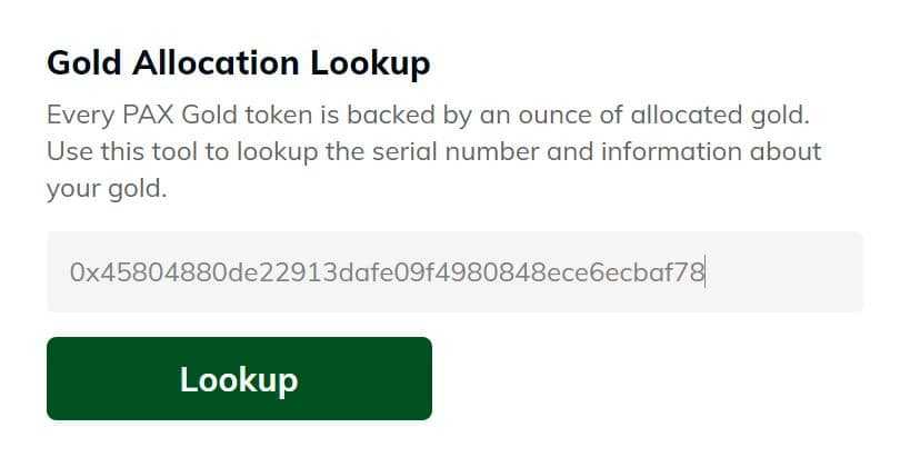 Paxos Gold Allocation Lookup Tool