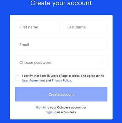 Registering at Coinbase