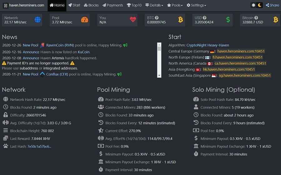 Haven Protocol Mining Pool