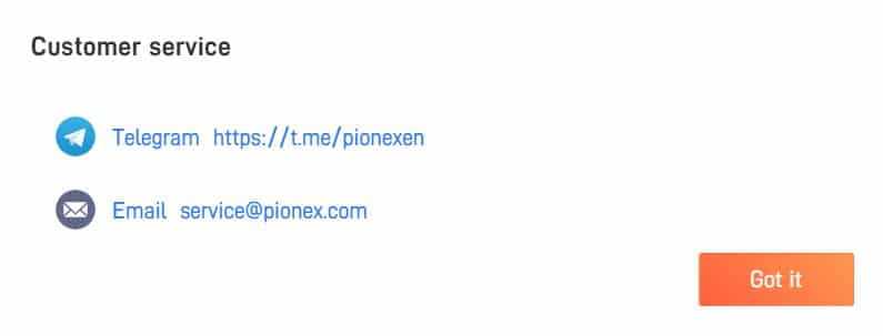 Pionex Customer Service