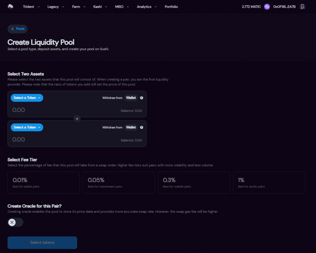 SushiSwap Trident Interface on Polygon