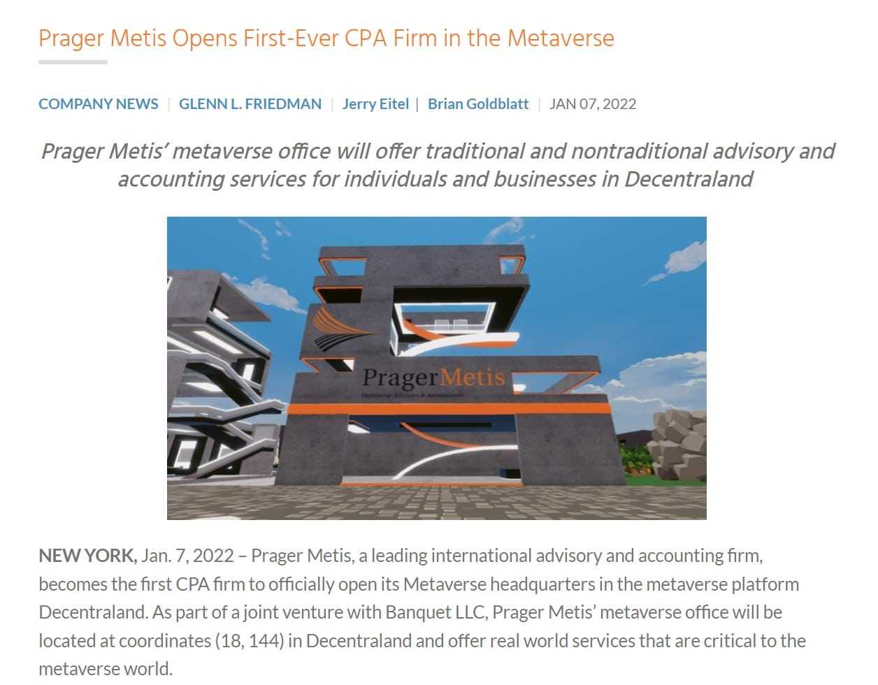 Prager Metis metaverse