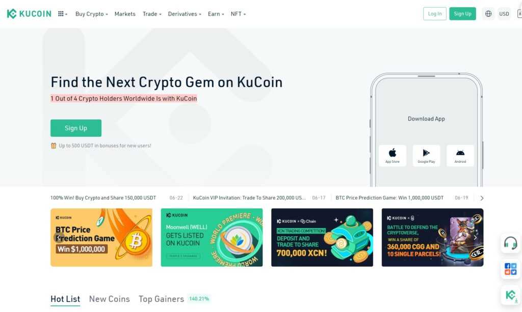 KuCoin homepage