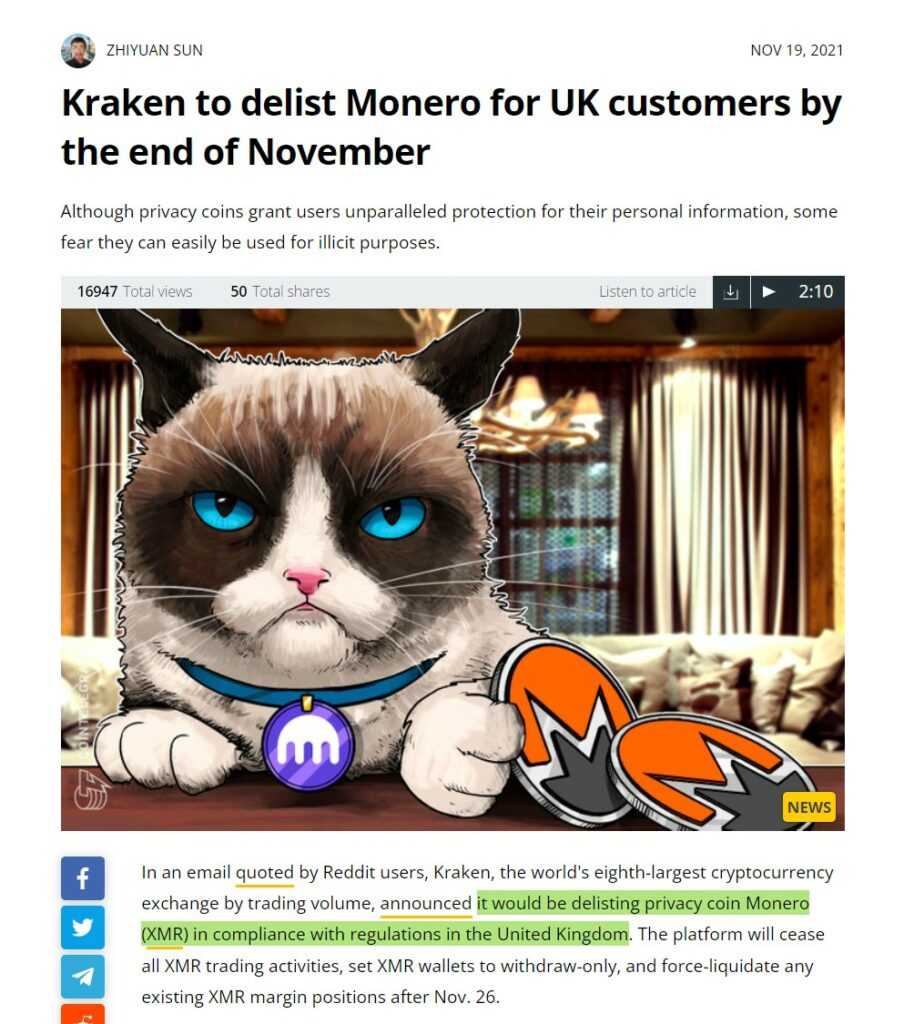 monero delist