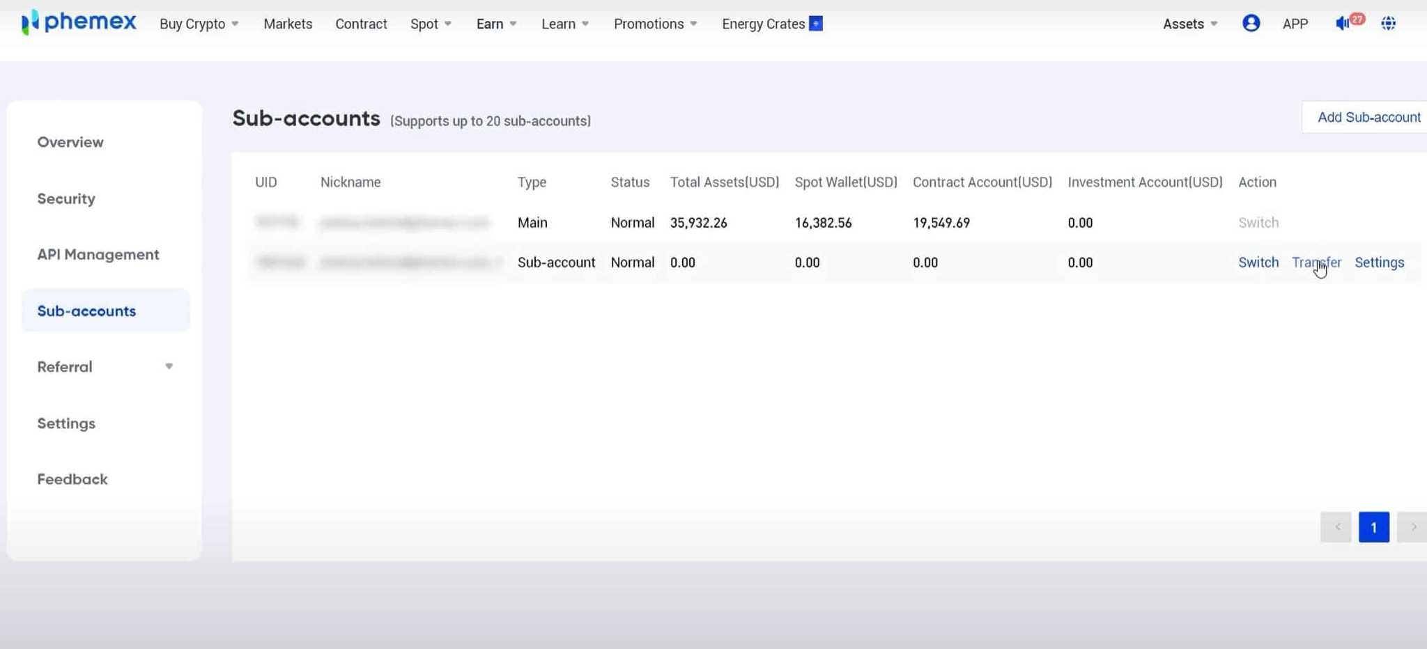 phemex sub accounts 2