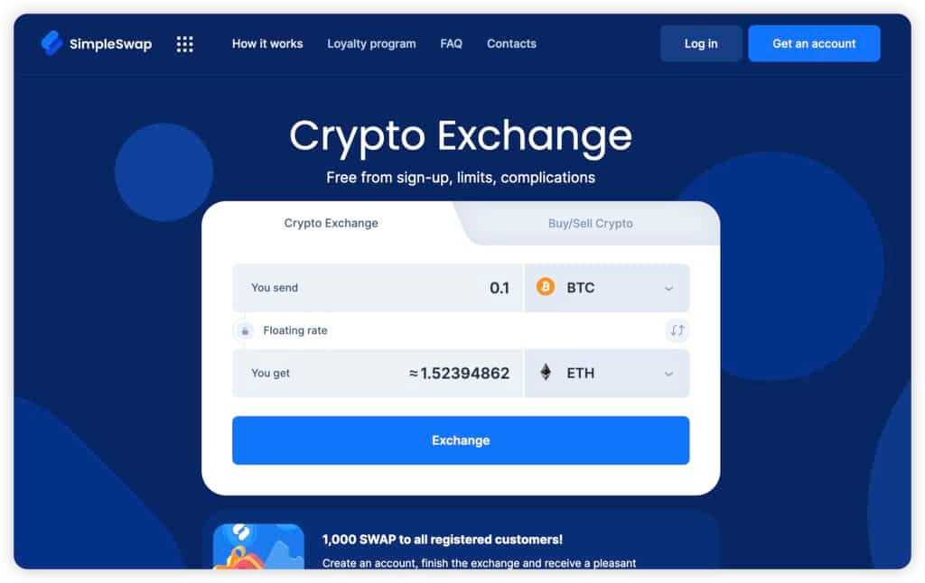 simpleswap homepage