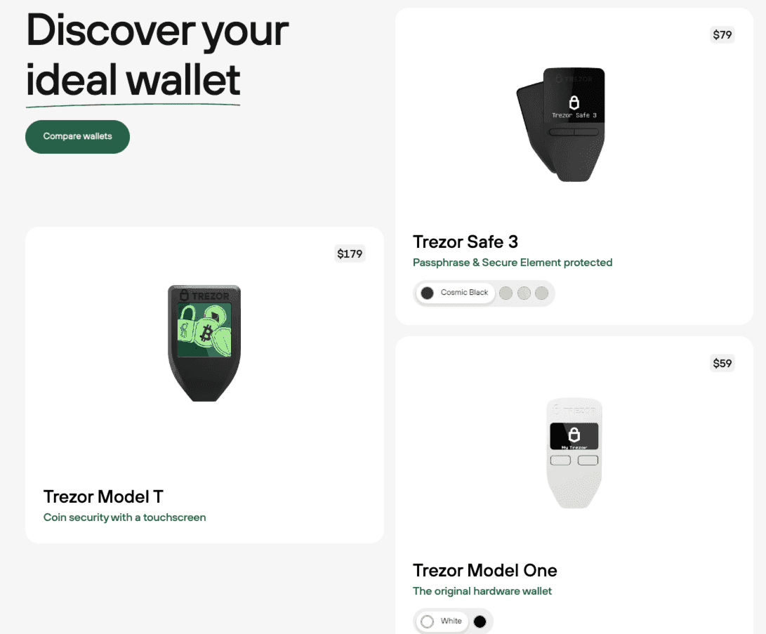 Trezor models compared